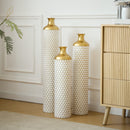 3-Piece Modern Metal Vase Set - White & Gold