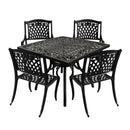Outdoor Aluminum 5pc Square Black Patio Dining Set with Four Chairs