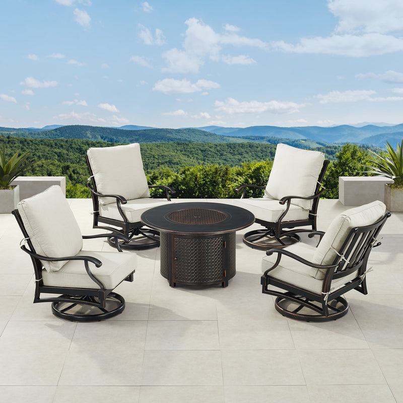 Black Aluminum Fire Table Set with Four Club Chairs