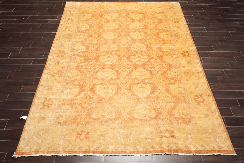 9' x 11'7" Hand Knotted Peshawar Gold Wash Antique Finish Oriental Area Rug Tan
