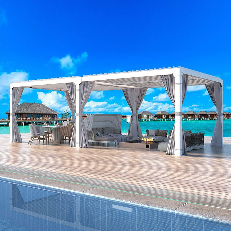 [12x20FT] Outdoor Hardtop Louvered Pergola With Adjustable Aluminum Rainproof Roof (97418625)