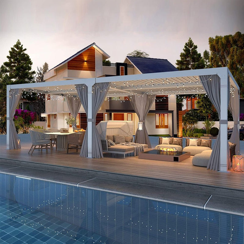 [12x20FT] Outdoor Hardtop Louvered Pergola With Adjustable Aluminum Rainproof Roof (97418625)