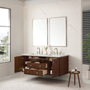James Martin Amberly 60" Dual Mount Double Bathroom Vanity, Mid-Century Walnut