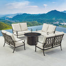 Black Aluminum Fire Table Set with Four Deep Seating Loveseats