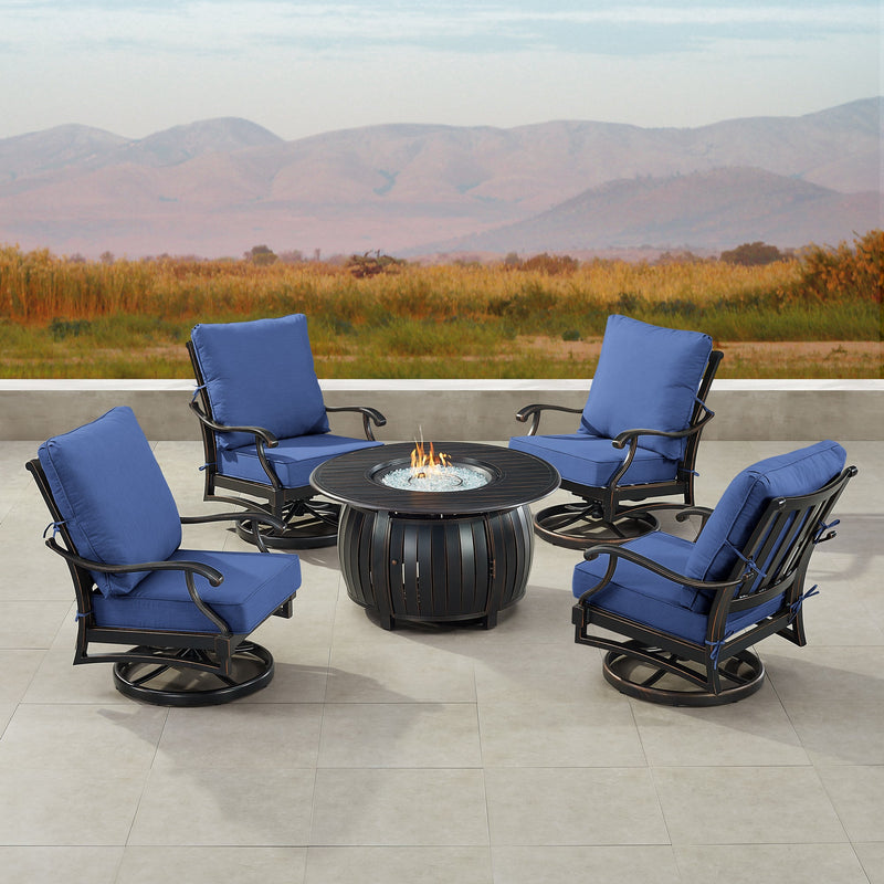 Black Aluminum Fire Table Set with Four Club Chairs
