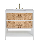 James Martin Olena 36" Single Bathroom Vanity, Polished White and Light Mappa Burl