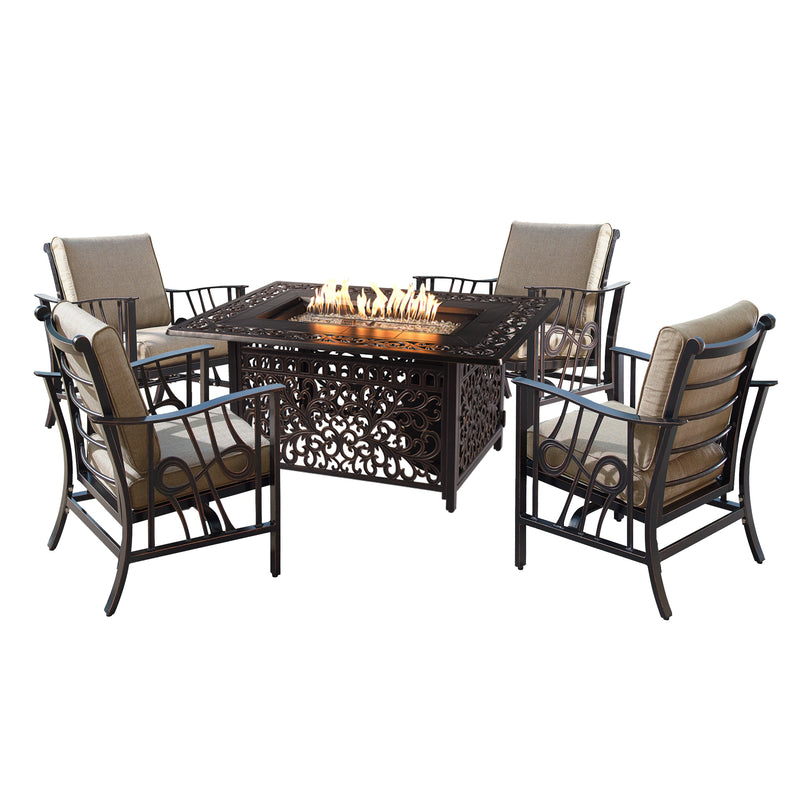Aluminum 48-in Rectangular Patio Fire Table Set with Rocking Chairs