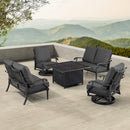 Black Aluminum Fire Table Set with Two Loveseats and Two Club Chairs