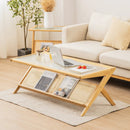 Z-Shaped Handwoven Bamboo Coffee Table with Tempered Glass Top-Natural by LJGDeals