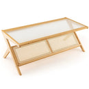 Z-Shaped Handwoven Bamboo Coffee Table with Tempered Glass Top-Natural by LJGDeals