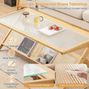 Z-Shaped Handwoven Bamboo Coffee Table with Tempered Glass Top-Natural by LJGDeals