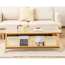 Z-Shaped Handwoven Bamboo Coffee Table with Tempered Glass Top-Natural by LJGDeals