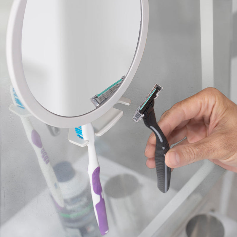 Fogless Shower Mirror with Adjustable Magnification & Razor Holder