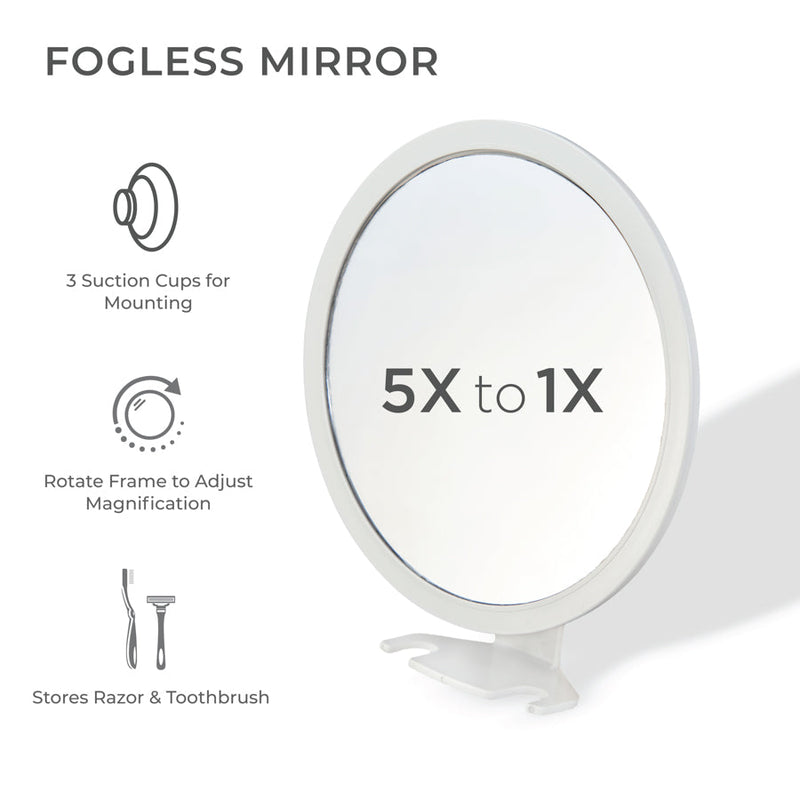 Fogless Shower Mirror with Adjustable Magnification & Razor Holder
