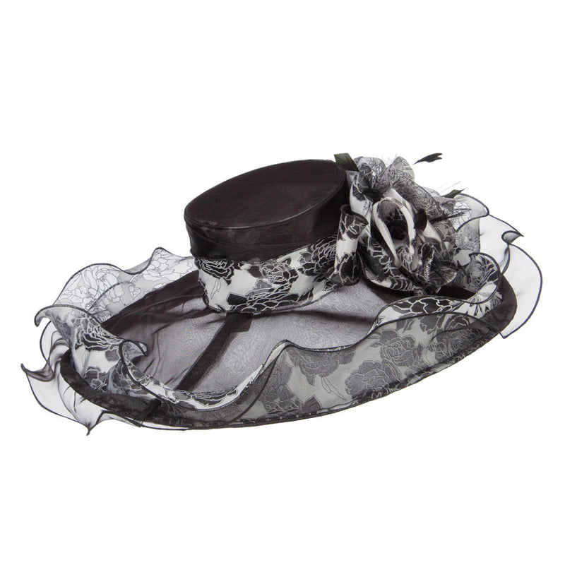 Floral Ruffle Brim Organza Hat