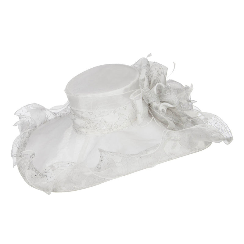 Floral Ruffle Brim Organza Hat