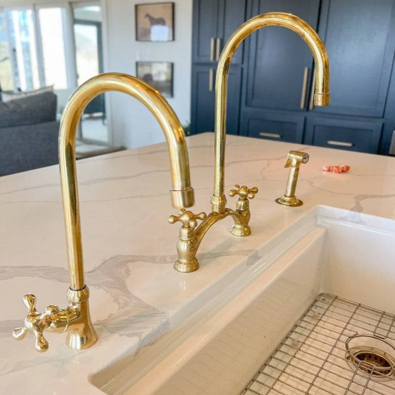 Unlacquered Solid Brass Kitchen Faucet With Sprayer