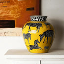 GobekUsa Zebra Yellow Vase with Artificial Flowers for Desk Decoration