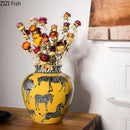 GobekUsa Zebra Yellow Vase with Artificial Flowers for Desk Decoration