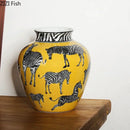 GobekUsa Zebra Yellow Vase with Artificial Flowers for Desk Decoration