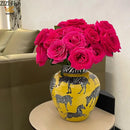 GobekUsa Zebra Yellow Vase with Artificial Flowers for Desk Decoration