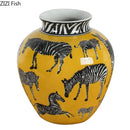 GobekUsa Zebra Yellow Vase with Artificial Flowers for Desk Decoration