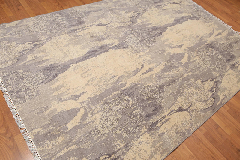6' x 9' Hand Knotted Designer Grunge/Distress Look Wool Area rug Beige