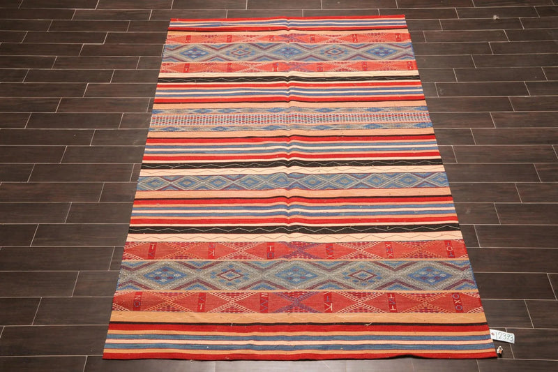 6' x 9' Hand Woven Wool Boho Chic Turksih Kilim Area Rug Red Contemporary