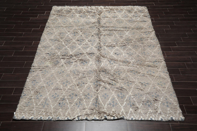 8’2" x 10’4" Hand Knotted 100% Wool Plus Pile Moroccan Area Rug Gray