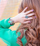 Zion Blue Turquoise Multi-Stone Golden Cuff Bracelet