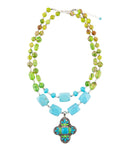 Zion Lime Green and Blue Turquoise and Sterling Silver Statement Necklace