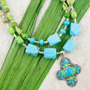 Zion Lime Green and Blue Turquoise and Sterling Silver Statement Necklace