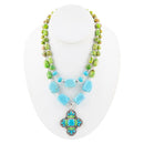 Zion Lime Green and Blue Turquoise and Sterling Silver Statement Necklace