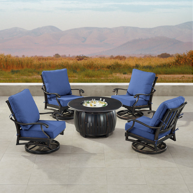 Black Aluminum Fire Table Set with Four Club Chairs