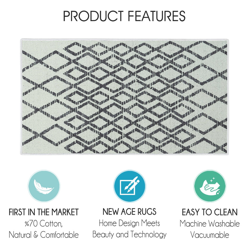 Geometric Diamond Design Multipurpose Floor Mat | 24"x44" | Ivory