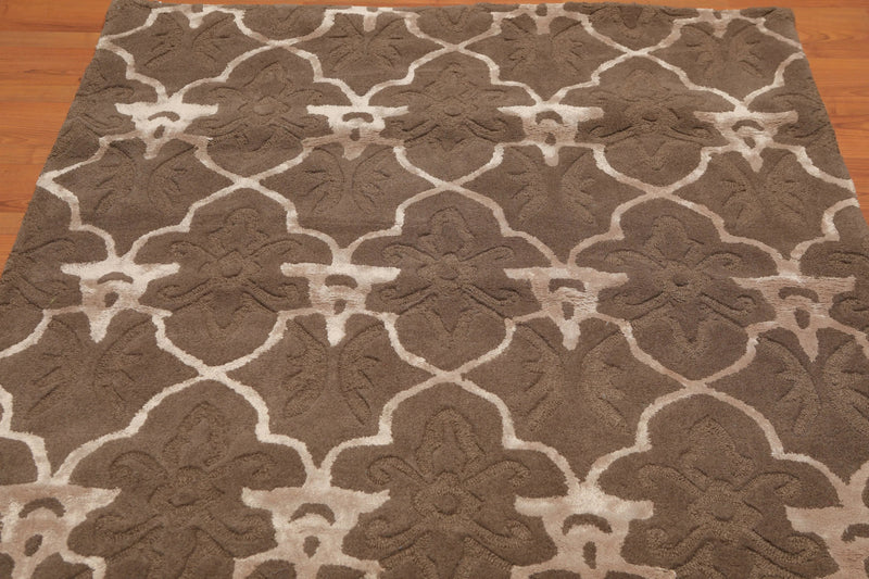 4x6 Brown, Tan Hand Tufted Wool & Bamboo Silk  Oriental Area Rug