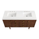 James Martin Amberly 60" Dual Mount Double Bathroom Vanity, Mid-Century Walnut