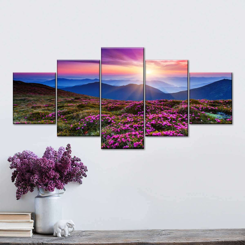 Pink Flowers At Sunset Wall Art