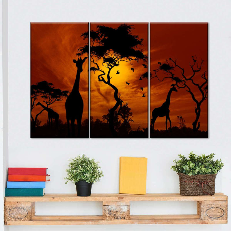 Silhouetted African Giraffes Wall Art