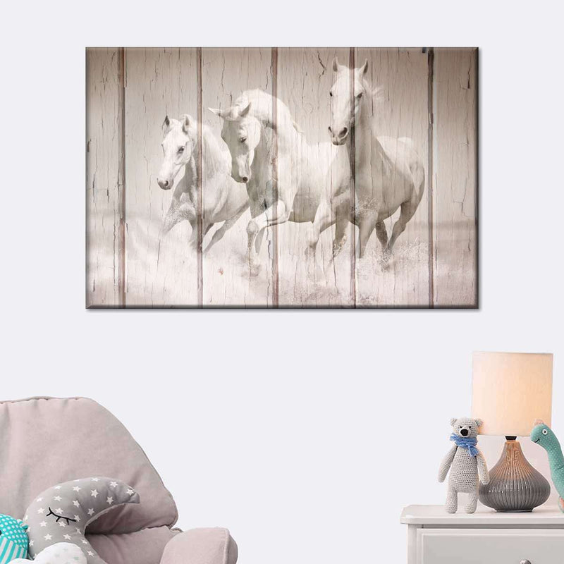 Rustic White Horses Wall Art