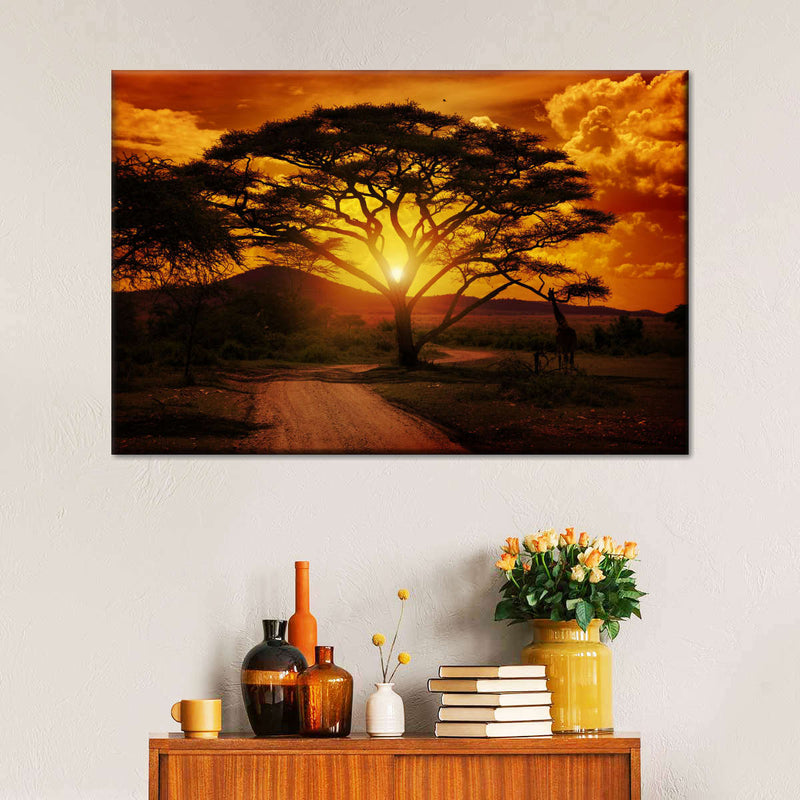 Serengeti Park Sunset Silhouette Wall Art