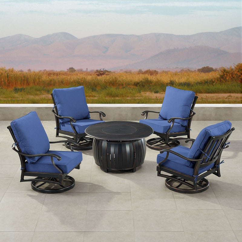 Black Aluminum Fire Table Set with Four Club Chairs