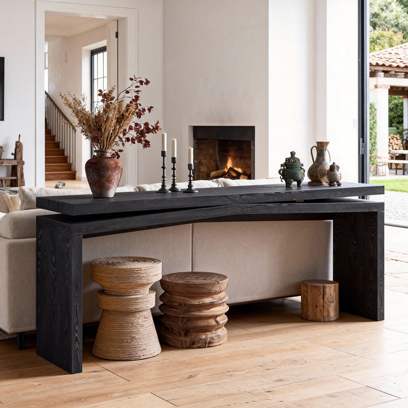 65-Inch Rustic Solid Wood Veneer Console Table, photo 4 of 11