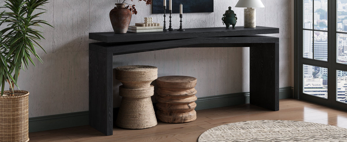 65-Inch Rustic Solid Wood Veneer Console Table, photo 6 of 11