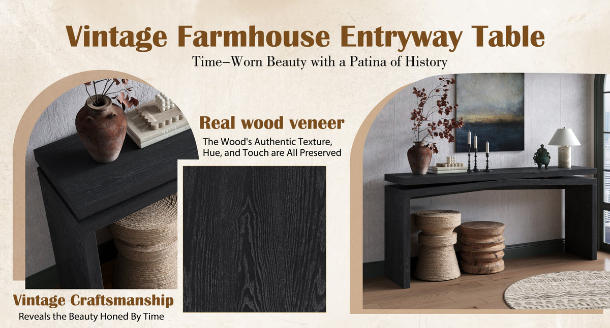 65-Inch Rustic Solid Wood Veneer Console Table, photo 8 of 11
