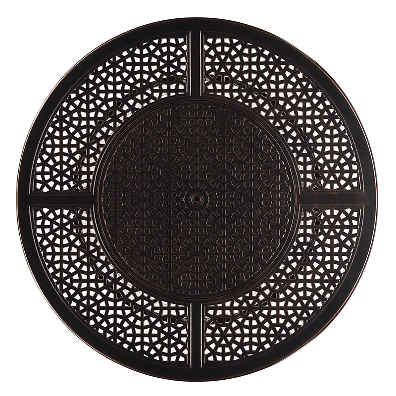 Aluminum 44-in Round Patio Fire Table Set with Swivel Rocking Chairs