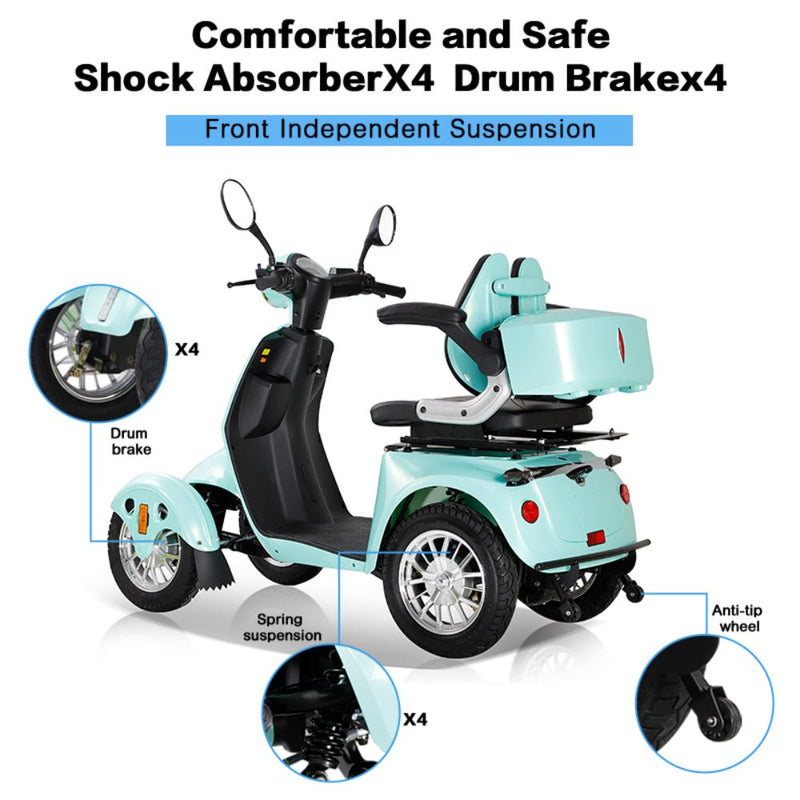 Zvg Heavy-Duty 800W 60V/20AH Four Wheel All-Terrain Travel Mobility Scooter For Adults And Seniors, 500LB (SAK97156)