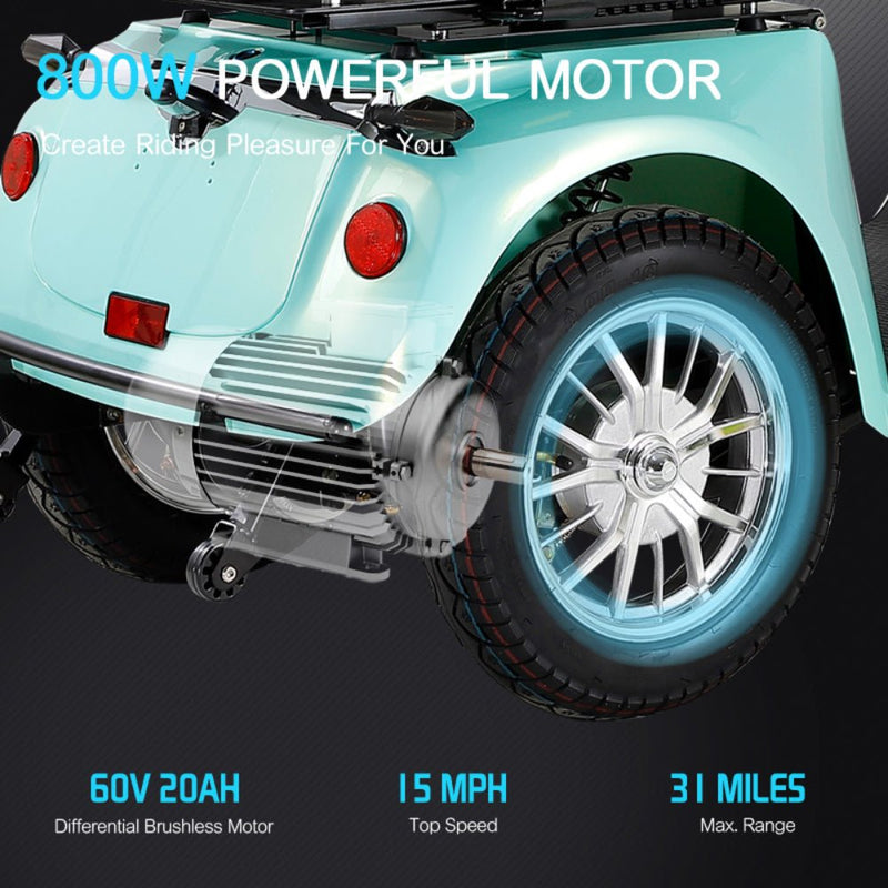 Zvg Heavy-Duty 800W 60V/20AH Four Wheel All-Terrain Travel Mobility Scooter For Adults And Seniors, 500LB (SAK97156)