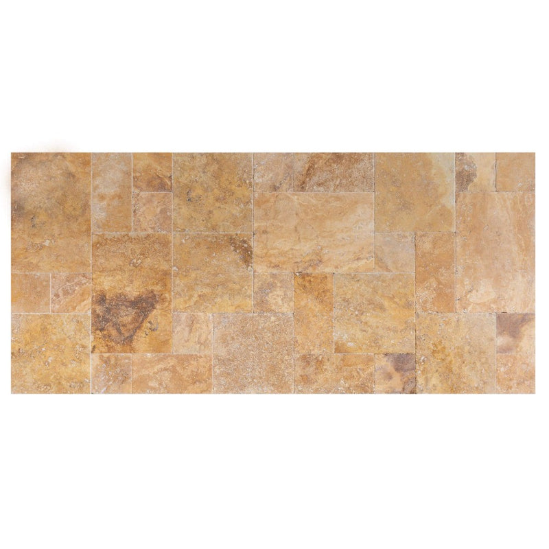 Meandros Gold Antique French Pattern Set Travertine Tile