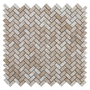 Medium Beige Travertine Tumbled Herringbone Mosaic Floor and Wall Tile
